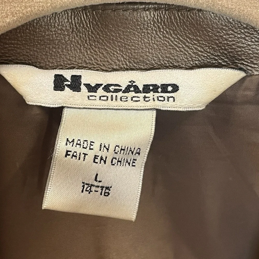 Vintage Peter Nygard Womens L Jacket Bronze Studded Leather & Knit‎ Back Sleeves